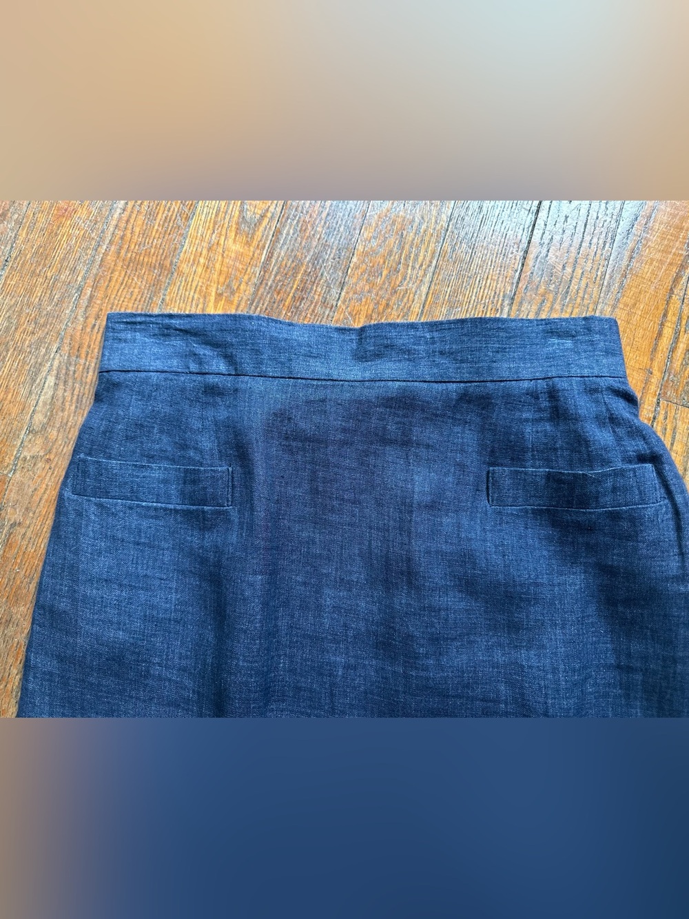Women’s Dark Indigo 100% Linen Pencil Skirt - Picture 2 of 3